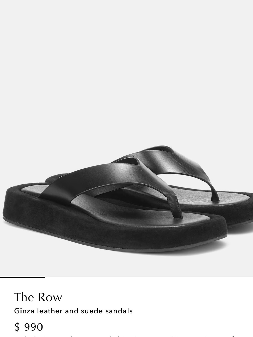 The Row Ginza Black Leather & Suede Platform Thong Sandals Size 38.5